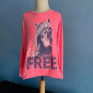 Girls Mudd Live Free Horse design Coral Long Sleeve